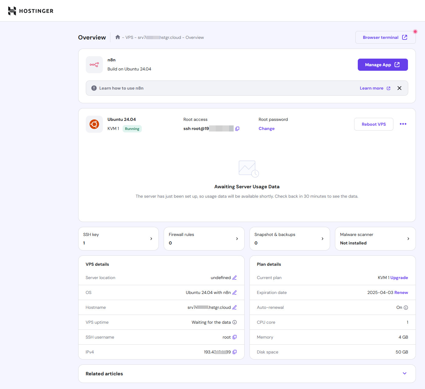 hostinger hpanel dashboard